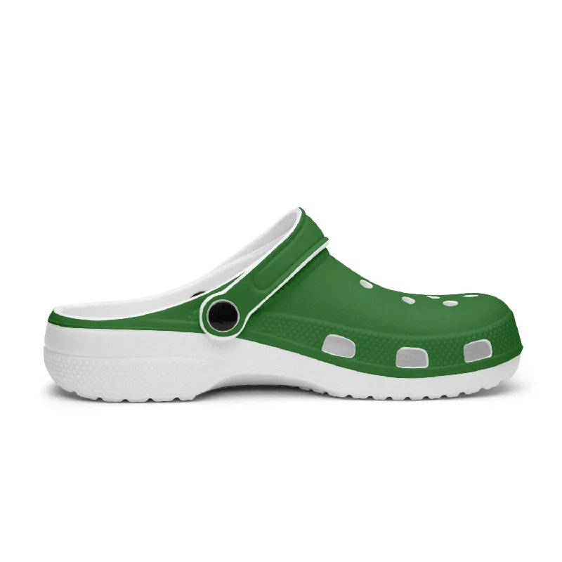 Trendy sandals for summer seaside evenings-Green Color Unisex Clogs, Best Solid Dark Green Color Unisex Classic Lightweight Best Sandals For Men or Women