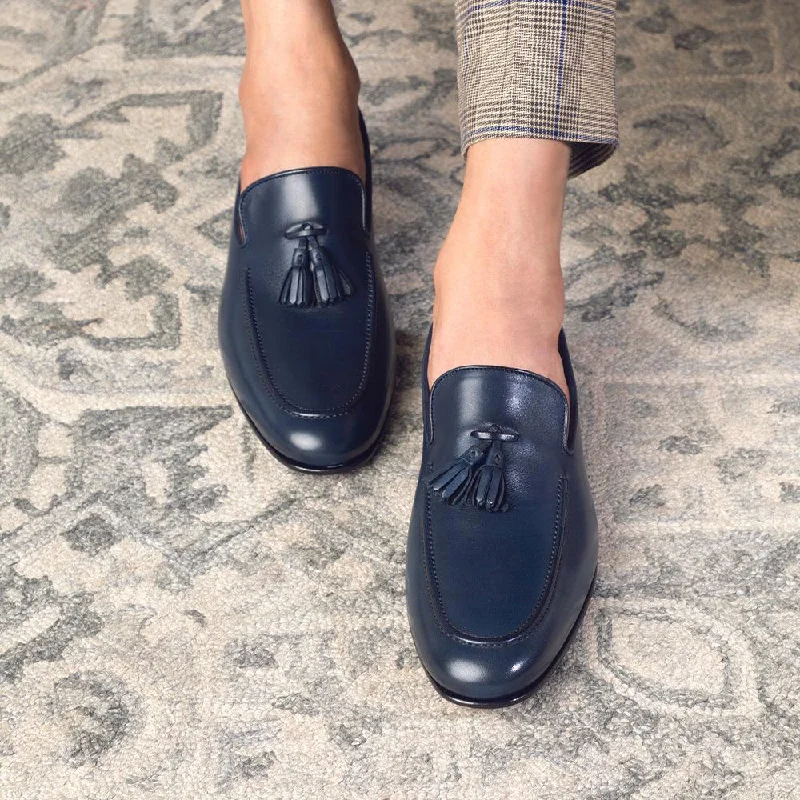 Comfortable loafers for long evening comfort-The Mancio Blue Men's Handcrafted Leather Loafers Tresmode