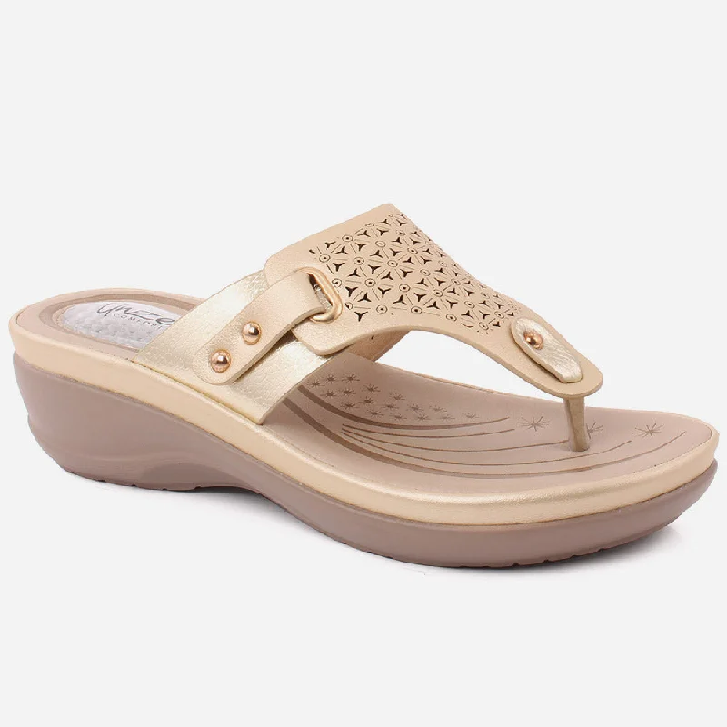 Slippers with slack nap vibes -Women "BLAKELY" Perforated Thong Comfort Wedge Slippers