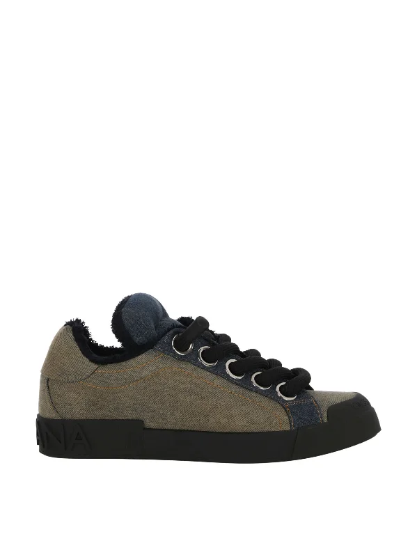 Athletic shoes for long hikes -DOLCE & GABBANA Men's Denim Patchwork Sneakers