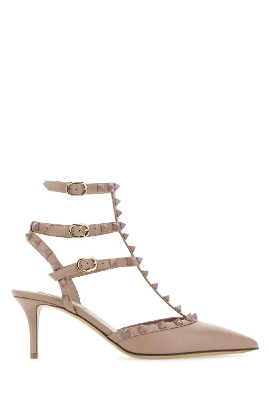 High heels with crisscross heel straps -VALENTINO GARAVANI Antiqued Leather Rockstud Pumps - 6 cm Heel Height