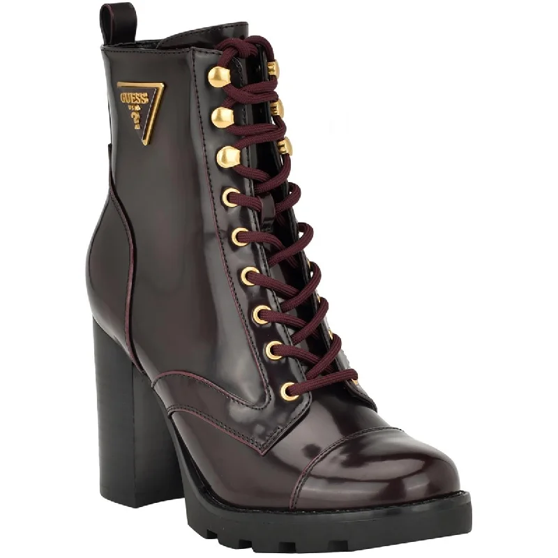 Boots with raw ridge beds -Guess Womens Neadyn Patent Lug Sole Combat & Lace-Up Boots