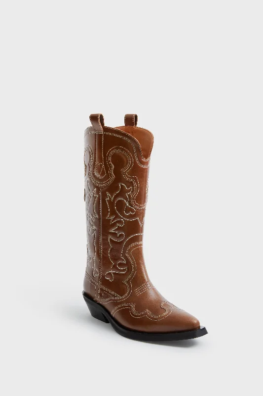 Boots with vivid ridge grip -Tiger's Eye Mid Shaft Embroidered Western Boot