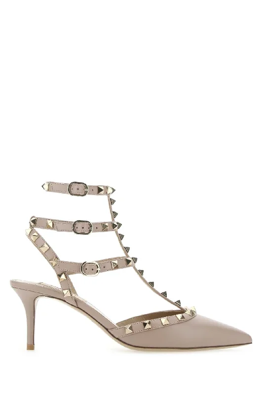 High heels with small leaf accents -VALENTINO GARAVANI Antiqued Leather Rockstud Pumps with 6.5 cm Heel Height