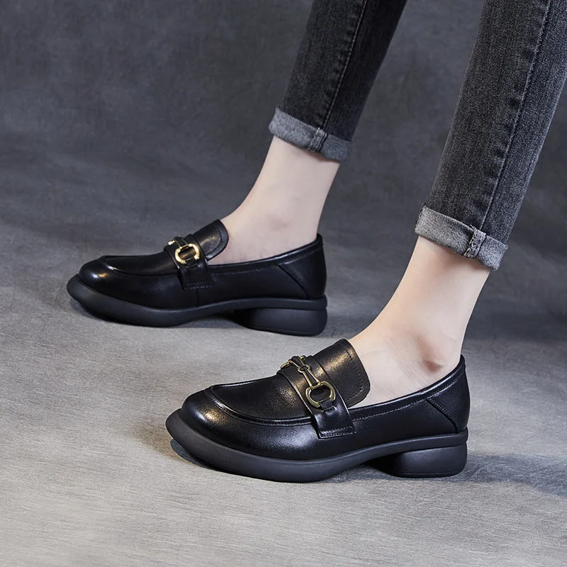 Slip-on loafers for quick evening comfort-Women Retro Soft Leather Comfort Casual Loafers