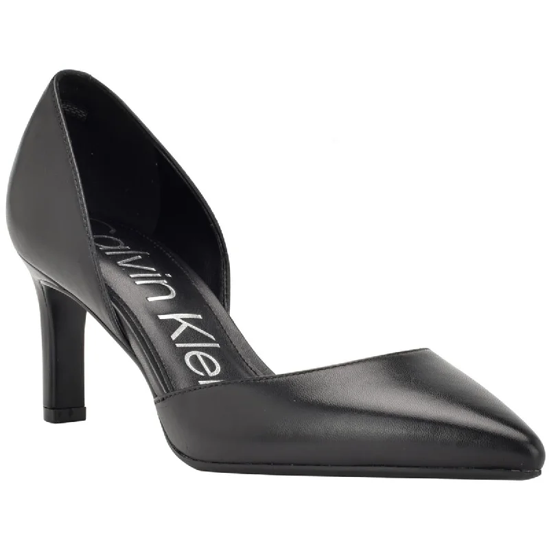 High heels with solid heel padding -Calvin Klein Womens Laza Leather Slip-On Pumps