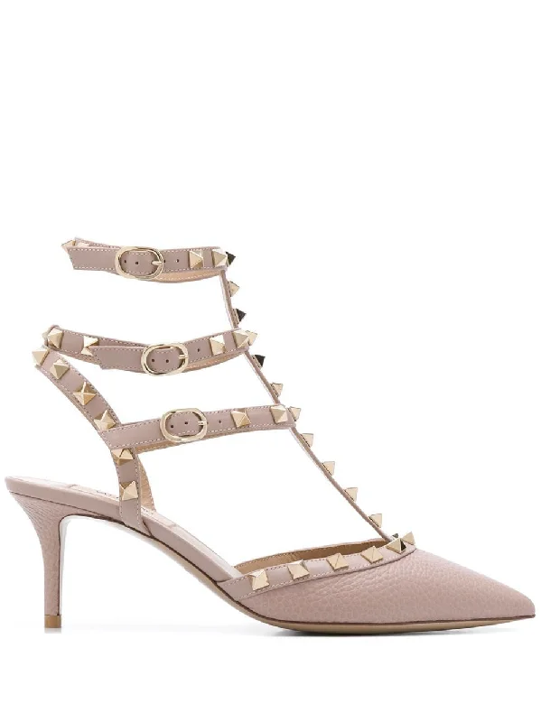 High heels for blended fall attire -VALENTINO Platinum-Finish Stud Detailed Slingback Pumps