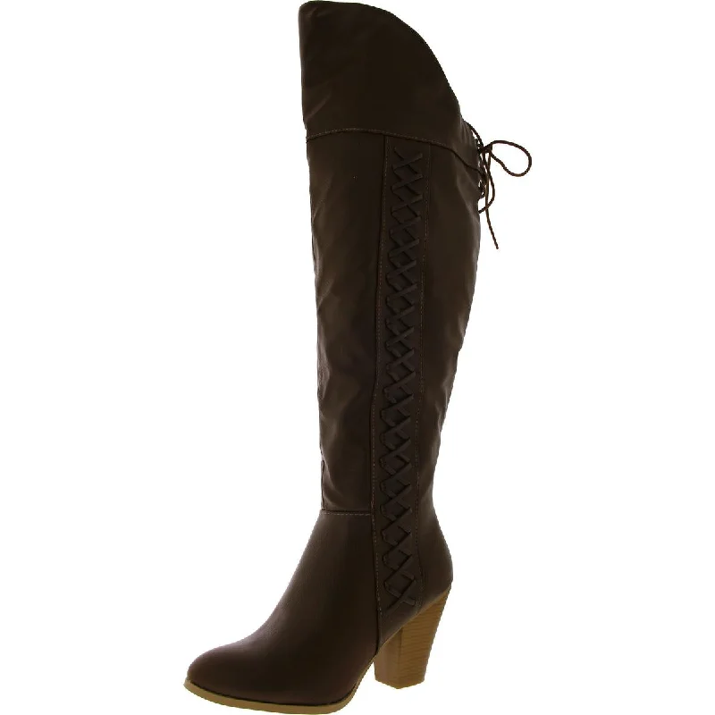 Boots with deal ridge swaps -Journee Collection Womens Faux Leather Block Heel Over-The-Knee Boots