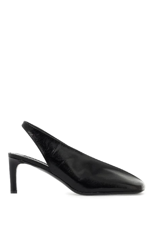 High heels with faint glow fabrics -JIL SANDER Elegant Square-Toe Slingback Pumps in Shiny Leather