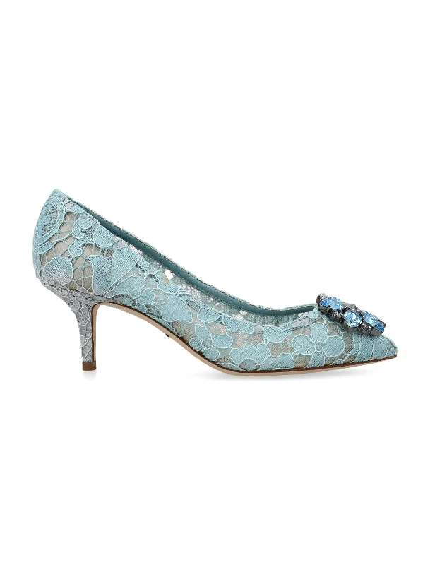 High heels with tender heel linings -DOLCE & GABBANA Elegant Crystal-Embellished Lace Pumps