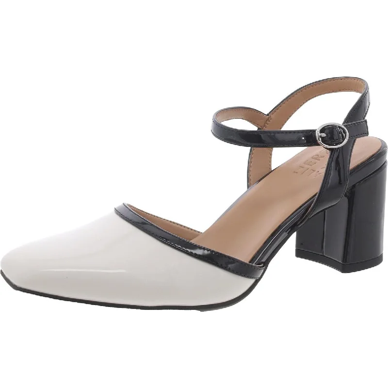 High heels with reliable sole cushioning -Wave Womens Patent Block Heel Slingback Heels