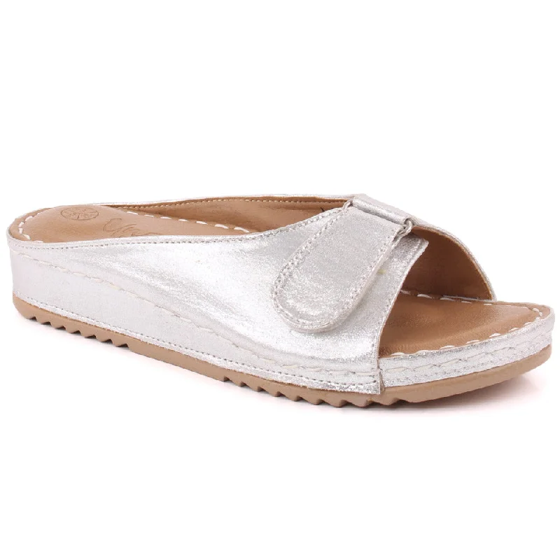 Slippers with plush nap beds -Women “NORA” Shimmer Flap Style Wedge Slippers