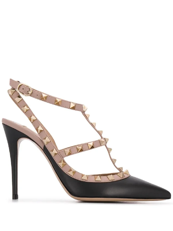 High heels with subtle heel grips -VALENTINO GARAVANI Rockstud Leather Slingback Pumps