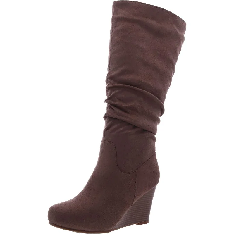 Boots with aged ridge pads -Journee Collection Womens Faux Suede Wide Calf Knee-High Boots