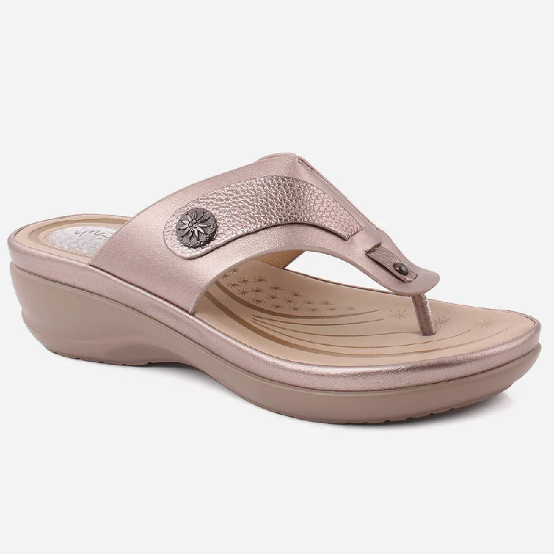 Slippers for home nap skips -Women "EMERY" Round Metallic Stud Adorned Thong Comfort Wedge Slippers