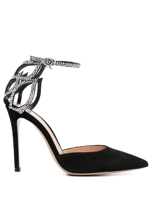 High heels with firm evening traction -GIANVITO ROSSI Crystal Fleur Pumps