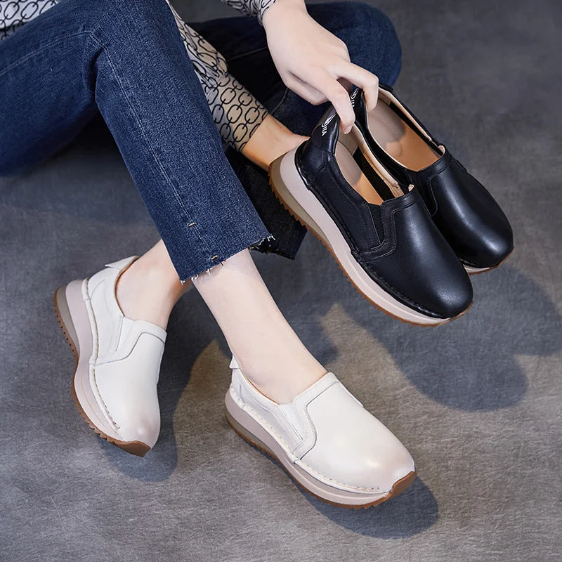 Comfortable loafers for warm evening strolls-Women Minimalism Solid Leather Casual Loafers