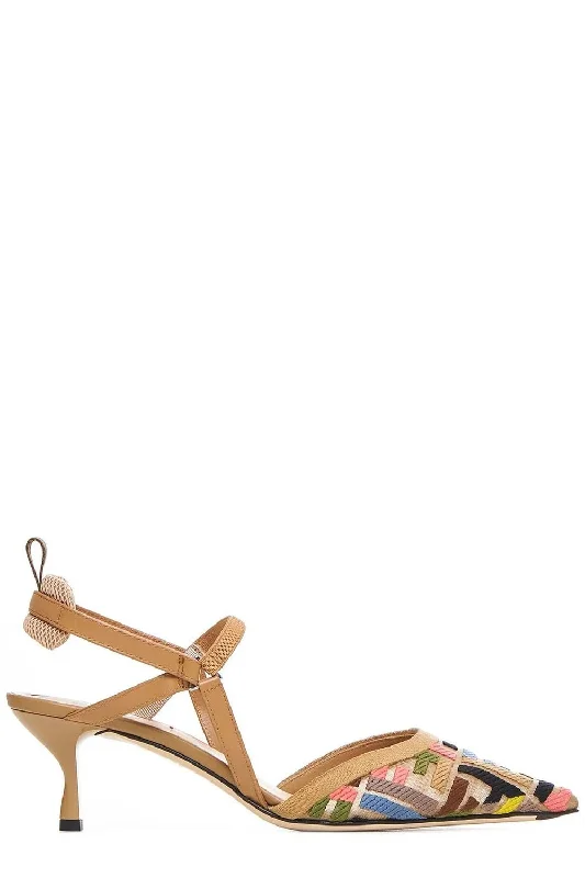 High heels with small gem accents -FENDI Chic Slingback Pumps in Nude Multi