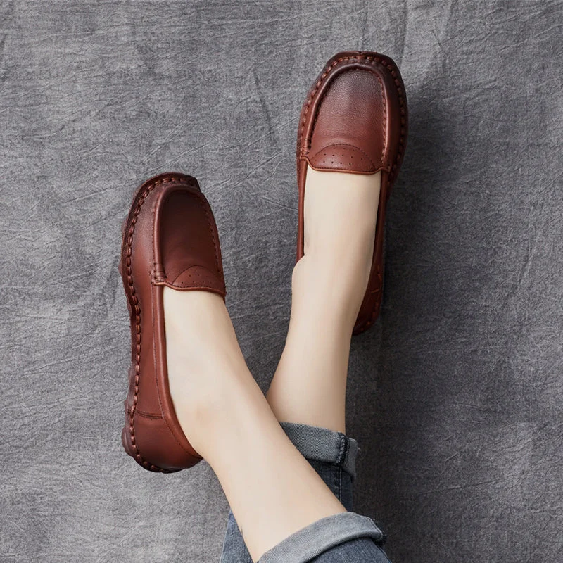 Soft loafers for relaxed evening comfort-Women Retro Leather Handcraft Lug Sole Loafers