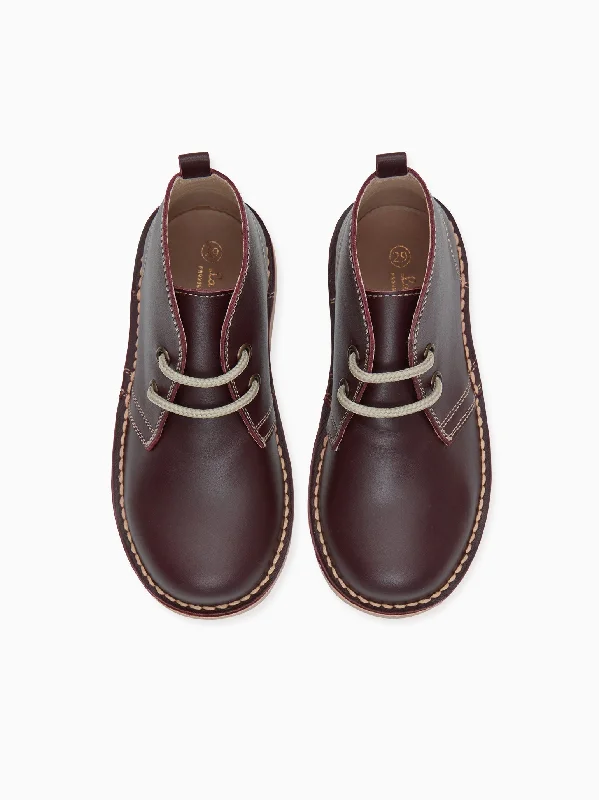 Muted ochre boots for all -Burgundy Leather Kids Desert Boots