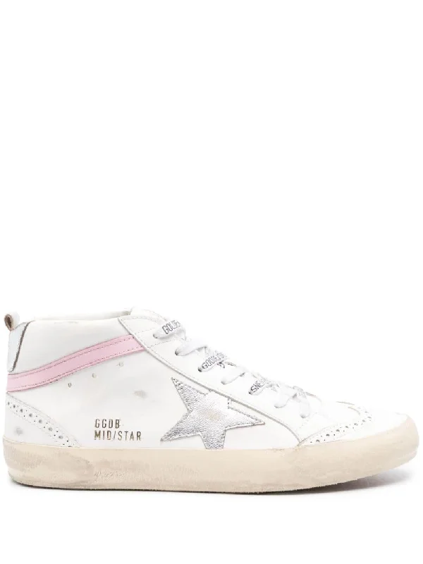 Athletic shoes for rapid sprints -GOLDEN GOOSE Mid Star Glam Sneakers in White, Silver & Pink