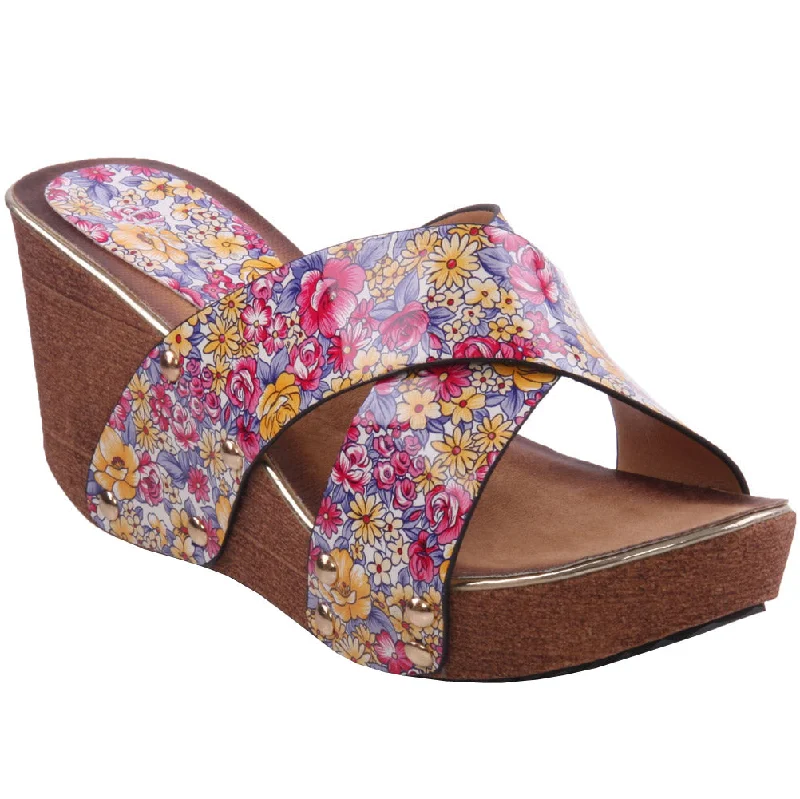 Slippers with home nap repose -Womens ‘Flora’ Wedge Printed Funky Slippers