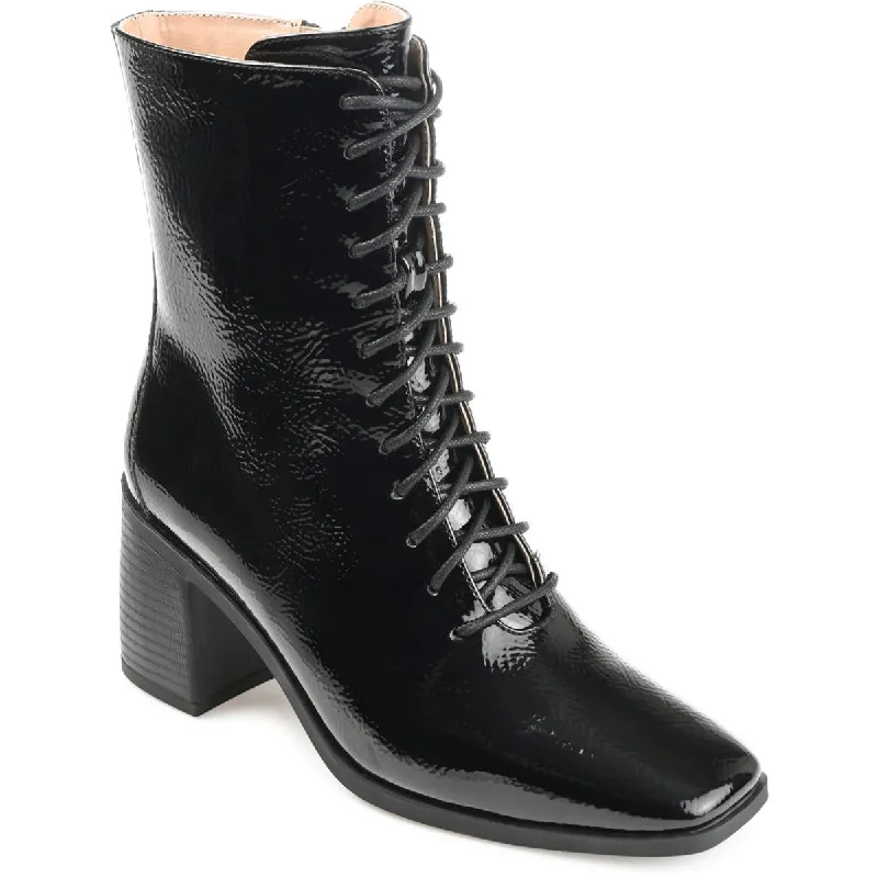 Ritzy boots for winter fetes -Journee Collection Womens Covva Patent Embossed Combat & Lace-up Boots