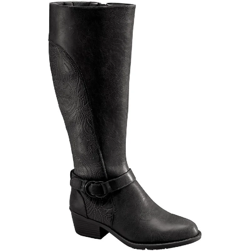 Boots with cling ridge beds -Easy Street Womens Luella Embossed Faux Leather Knee-High Boots