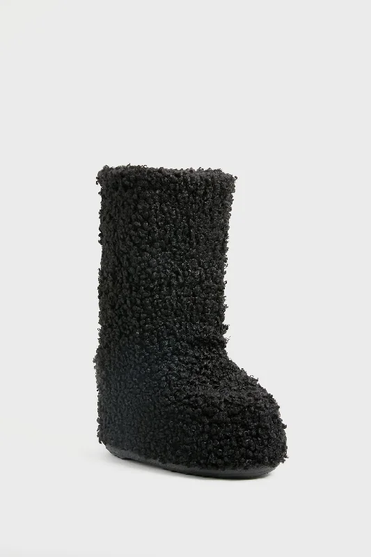 Boots with evening ridge repose -Black Icon Faux Astrakan Boots