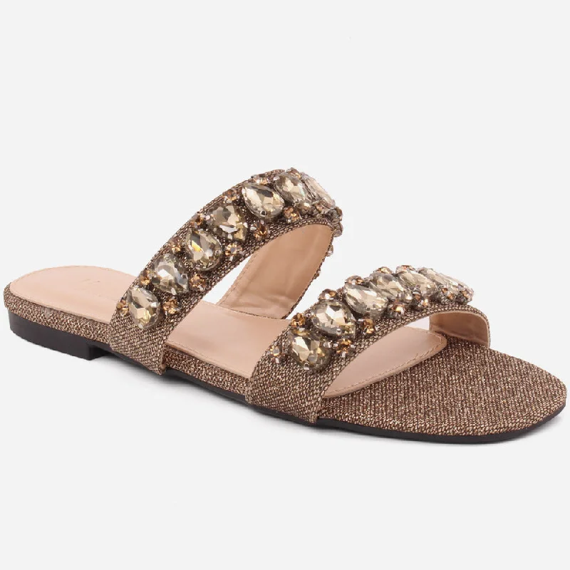 Slippers with getaway nap slip -Women"CHLOE" Cross Strap Diamante Slippers