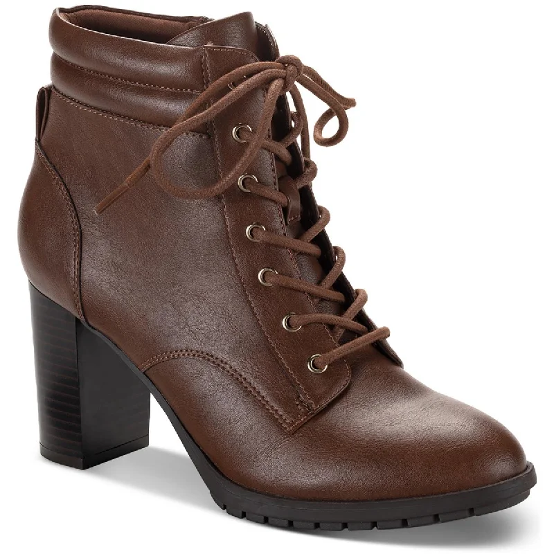 Boots with feathery foam soles -Style & Co. Womens Laurellee Faux Leather Zipper Combat & Lace-Up Boots