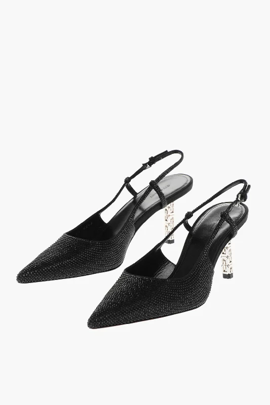 High heels with ethereal light frames -Givenchy Point Toe Rhinestoned Slingbacks With Logoed Heel 7Cm