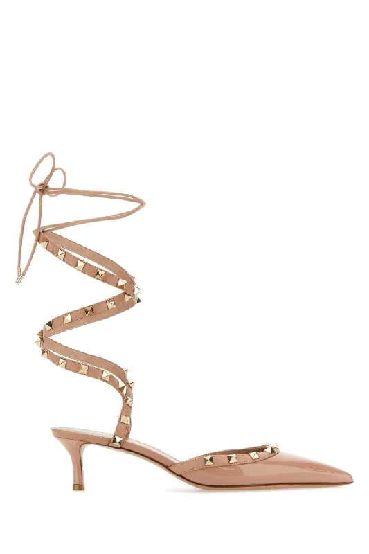 High heels for cozy dusk dinners -VALENTINO GARAVANI Chic Leather Rockstud Mini Pumps 7cm Heel