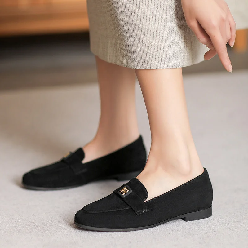 Slip-on loafers for quick evening strolls-Women Retro Suede Minimalist Flat Casual Loafers