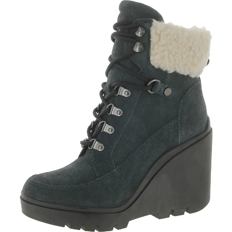 Retro boots with women’s grit -Guess Womens Taanya Suede Faux Fur Wedge Boots