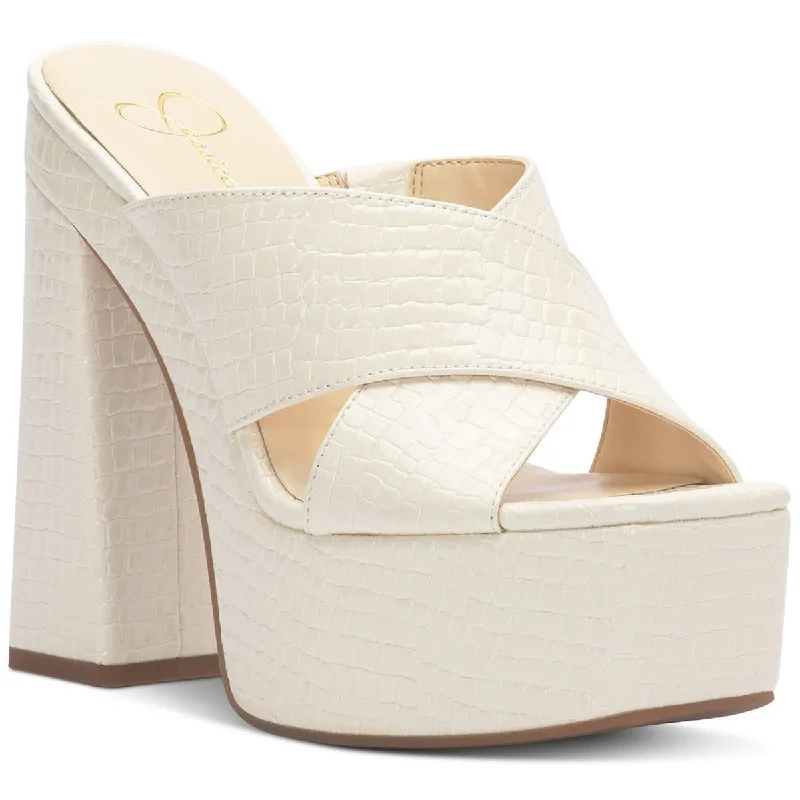 Cushioned sandals for cozy beach evenings-Jessica Simpson Womens Basima 3 Faux Leather Platform Heels