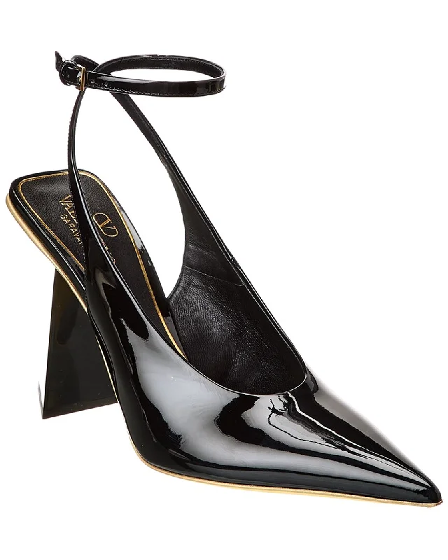 High heels with comfy sole linings -Valentino One Stud 100 Patent Slingback Pump