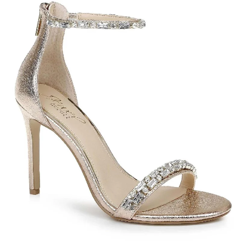 Non-slip sandals for rocky beach evenings-Jewel Badgley Mischka Womens Campbell Jeweled Stiletto Ankle Strap