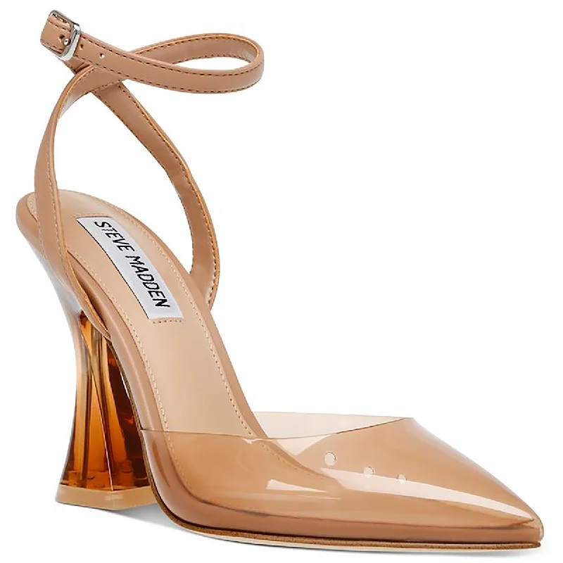 Non-slip sandals for wet seaside evenings-Steve Madden Womens Zelie Faux Leather Ankle Strap Block Heels