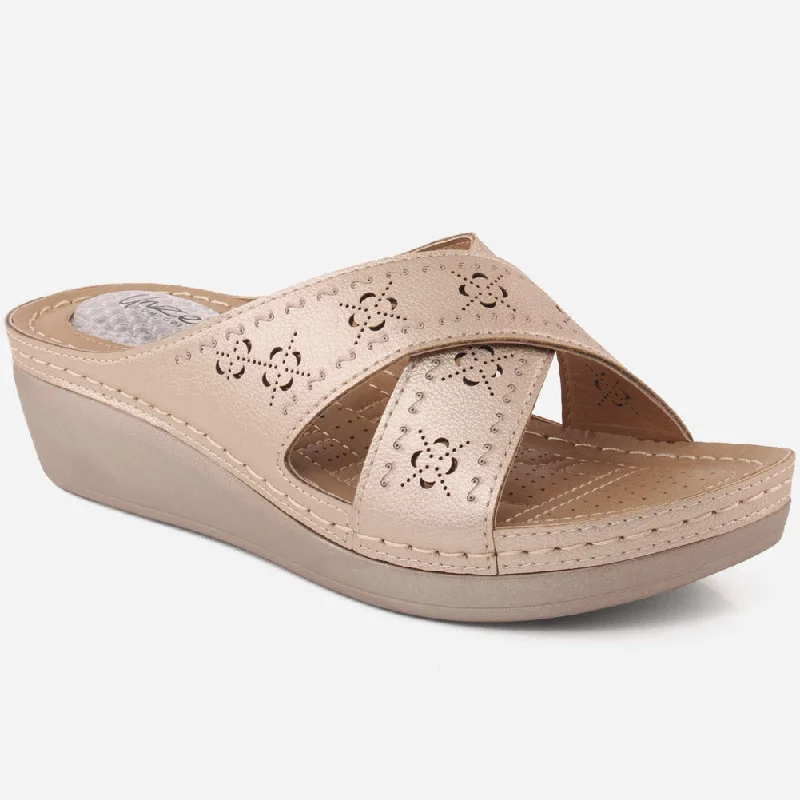 Slippers with light twill blend -Women "BELLA" Cross Over Strap Comfort Slippers