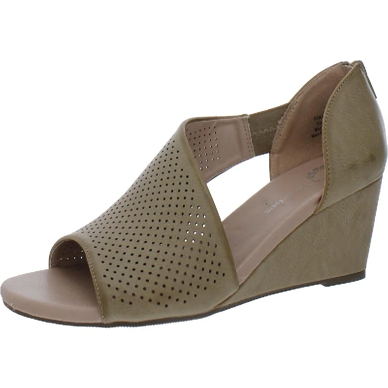 Durable sandals for sandy seaside evenings-Journee Collection Womens Faux Leather Perforated Wedge Sandals