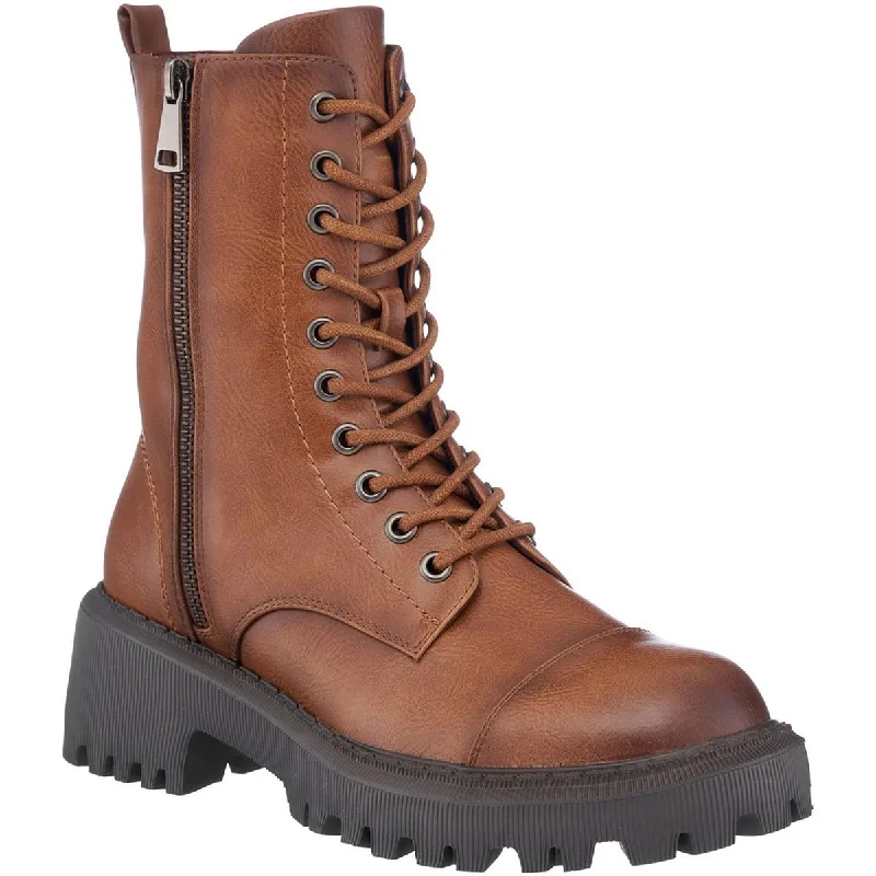 Boots with damp ridge hush -GC Shoes Womens Mckay Faux Leather Pull On Combat & Lace-up Boots