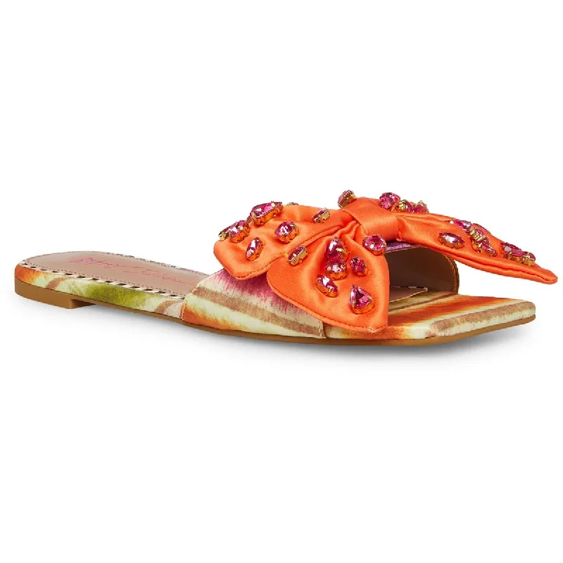 Best sandals for summer coastal evenings-Betsey Johnson Womens Daisyy Rhinestone Bow Slide Sandals