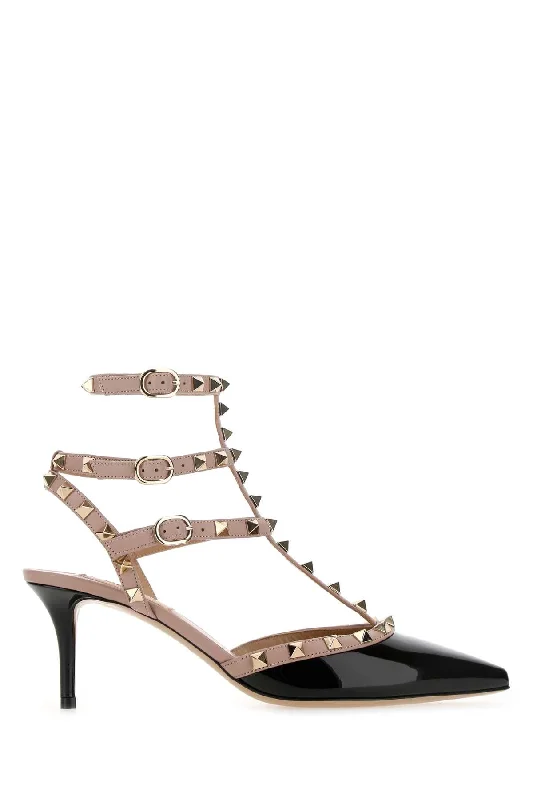 High heels with adjustable sole straps -VALENTINO GARAVANI Two-Tone Leather Rockstud Pumps - 7 cm Heel