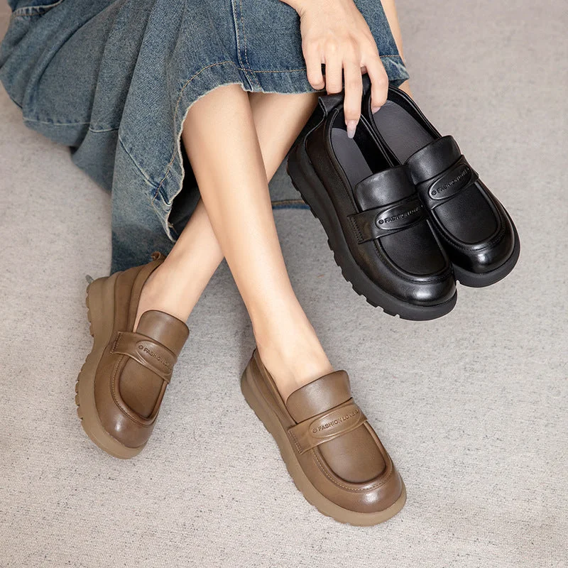 Affordable loafers for family night comfort-Women Retro Solid Leather Soft Casual Loafers