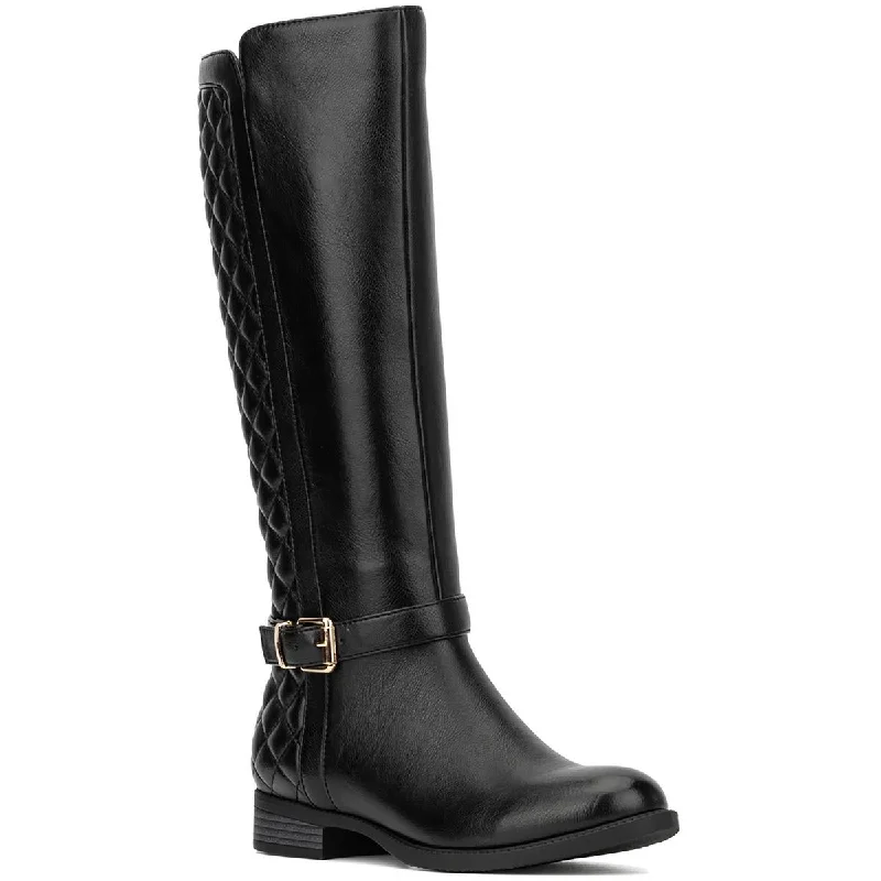 Boots with fluid ridge steps -New York & Company Womens Faux Leather Quilted Knee-High Boots