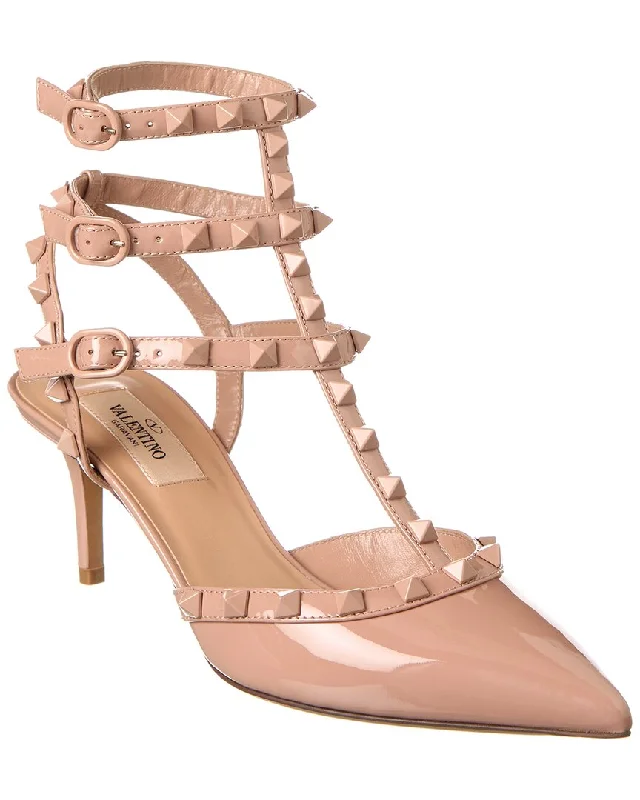 High heels for casual barn dances -Valentino Rockstud Caged 65 Patent Ankle Strap Pump