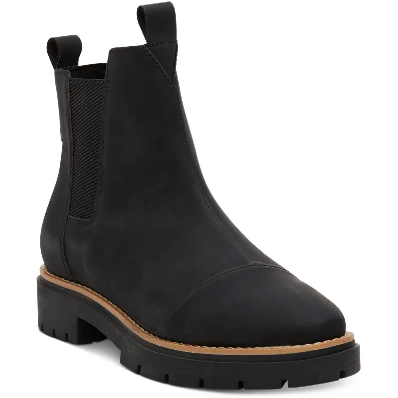 Sticky boots for slush trails -Toms Womens Skylar Faux Leather Lugged Sole Chelsea Boots