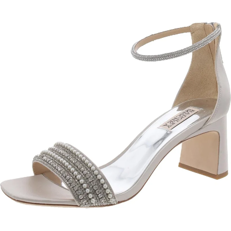 Non-slip sandals for wet shore evenings-Badgley Mischka Womens Satin Jeweled Ankle Strap