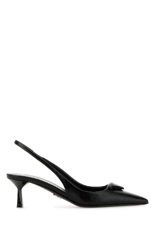 High heels for upscale autumn parties -PRADA Classic Leather Pumps with 5.5 cm Heel Height